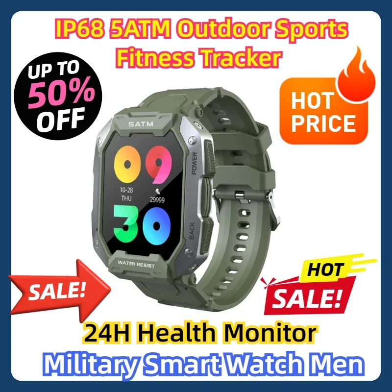 

IP68 5ATM Outdoor Sports Fitness Tracker 24H Health Monitor 1.71inch Smartwatch Military Smart Watch Men