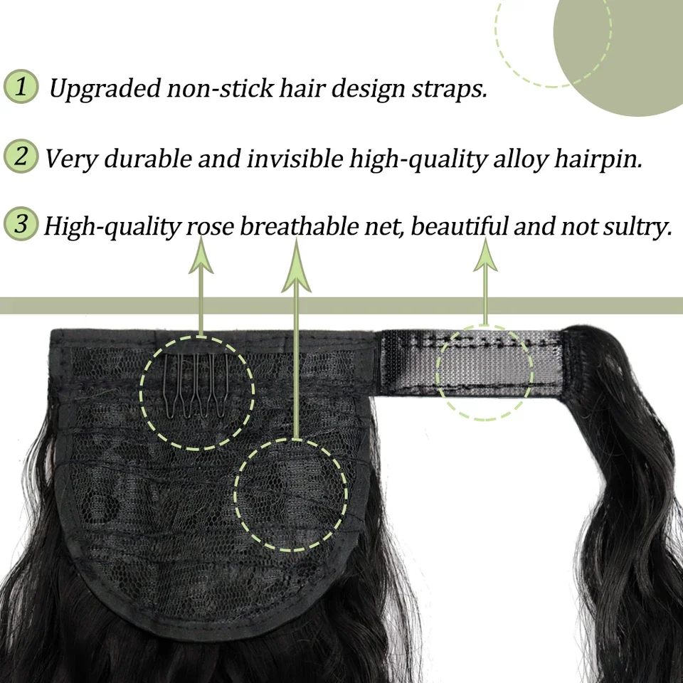 Long Corn Wave Wrap Around Ponytail Extensions Synthetic Wavy Curly Hairpiece Fluffy Pony Tail Hair Extension Women