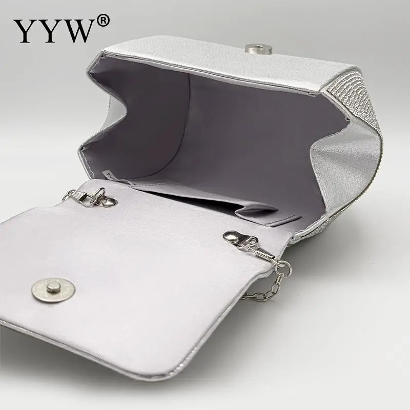 Silver Rhinestone Sparkly Evening Bag Clutch Purse for Women Party Wedding Bridal Messenger Handbag with Top Handle Shoulder Bag