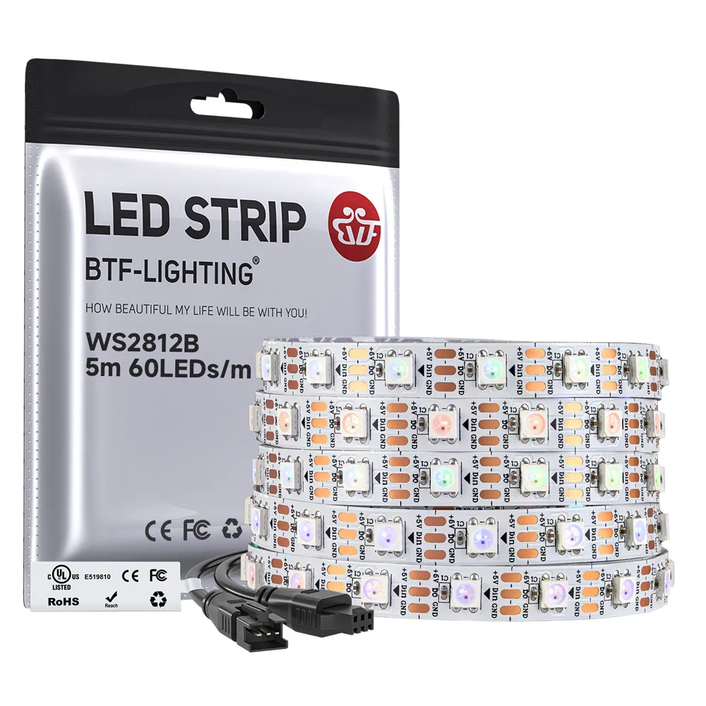 WS2812B Led Lights WS2812 RGB Led Strip Light Individually Addressable Smart Pixels Magic Light Black White PCB IP30 DC5V