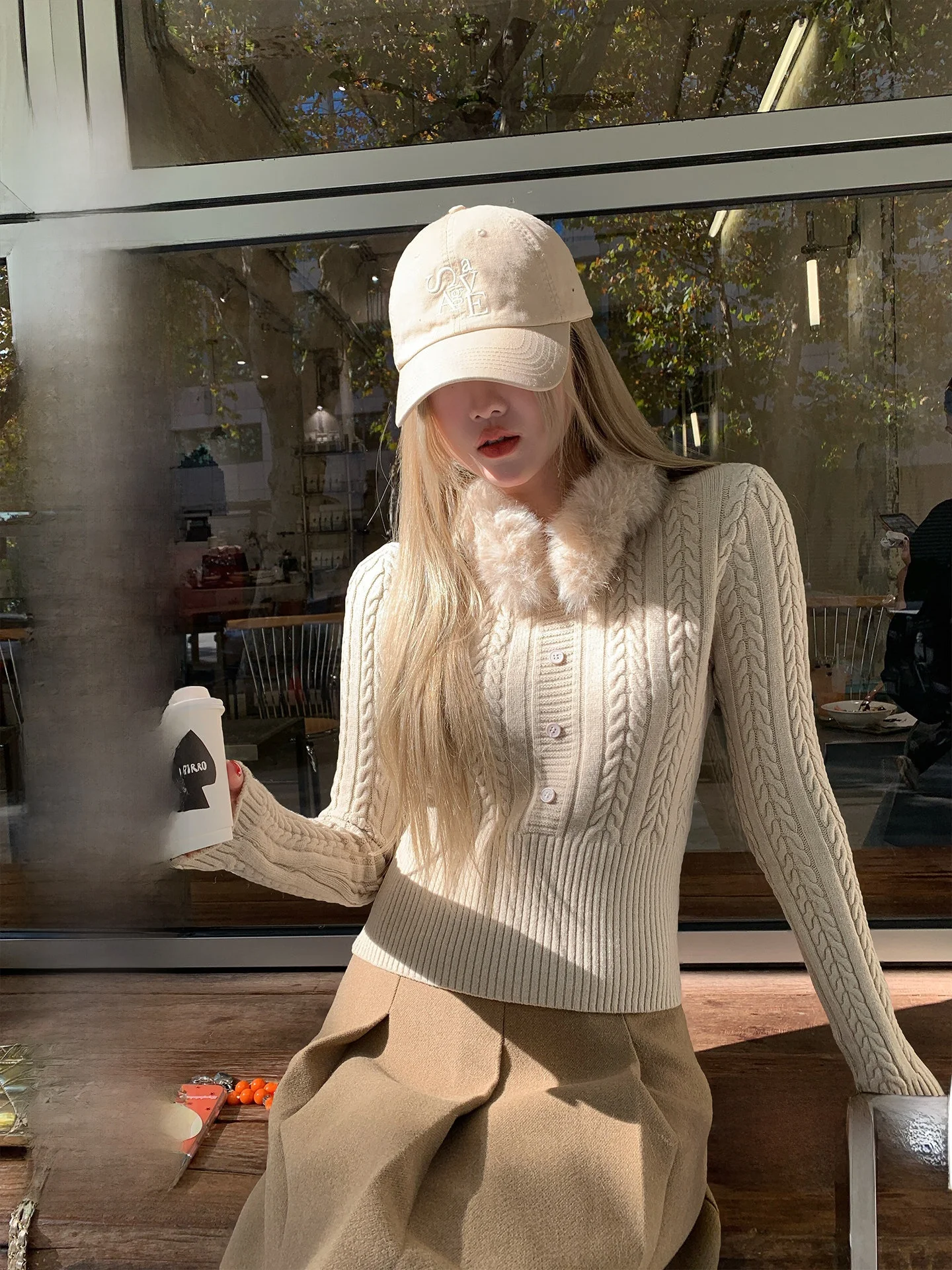 

Detachable Fur Collar Knitted Sweater Women's Sle Autumn Winter Slimming Retro Twist Sweater MANE Faion Design