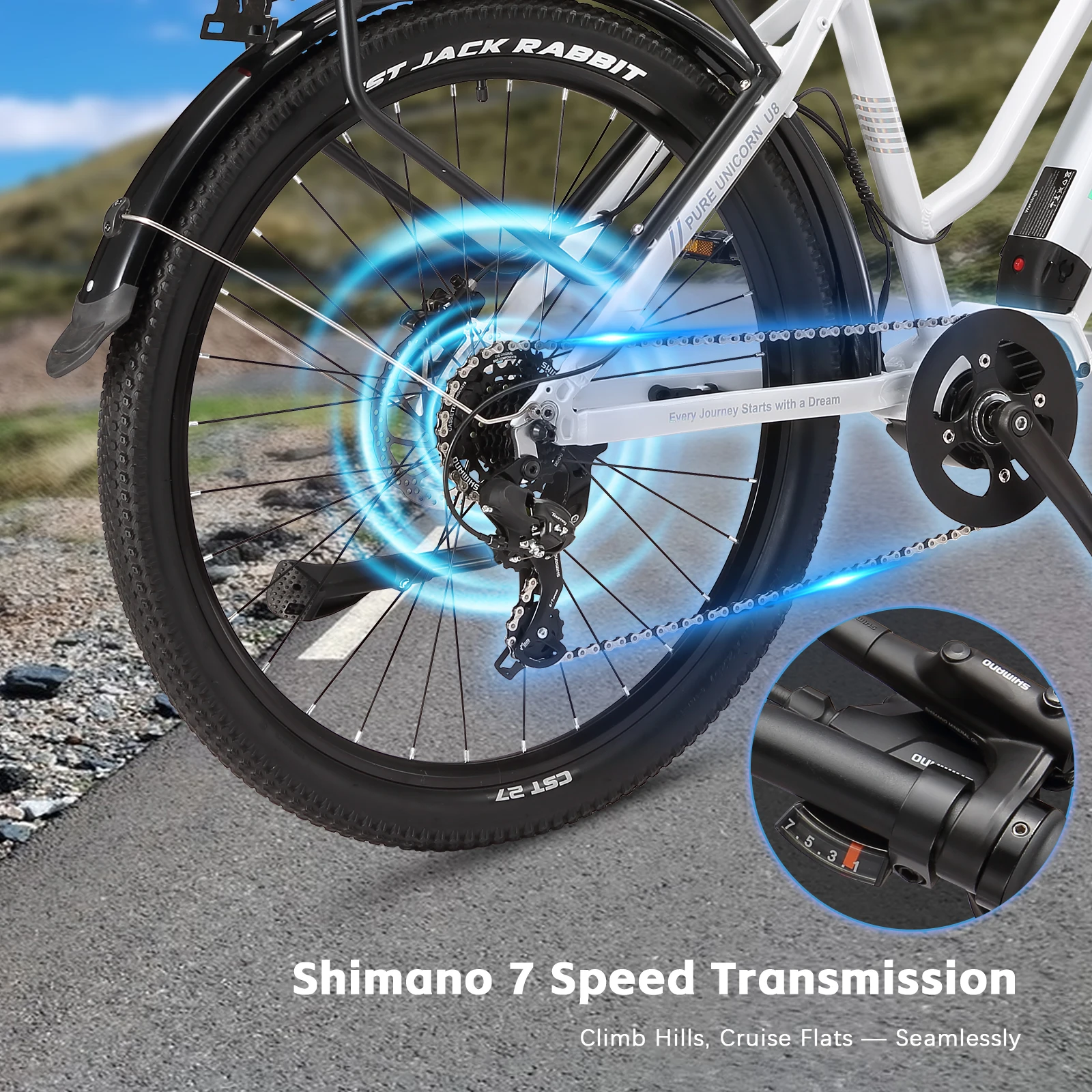 PURE UNICORN U8 Mittelmotor 500W E-Bike Drehmomentsensor Elektrofahrrad für Damen 48V 14Ah Samsung-Akku 27,5 Zoll Straßenfahrrad für Frauen – Detail 8