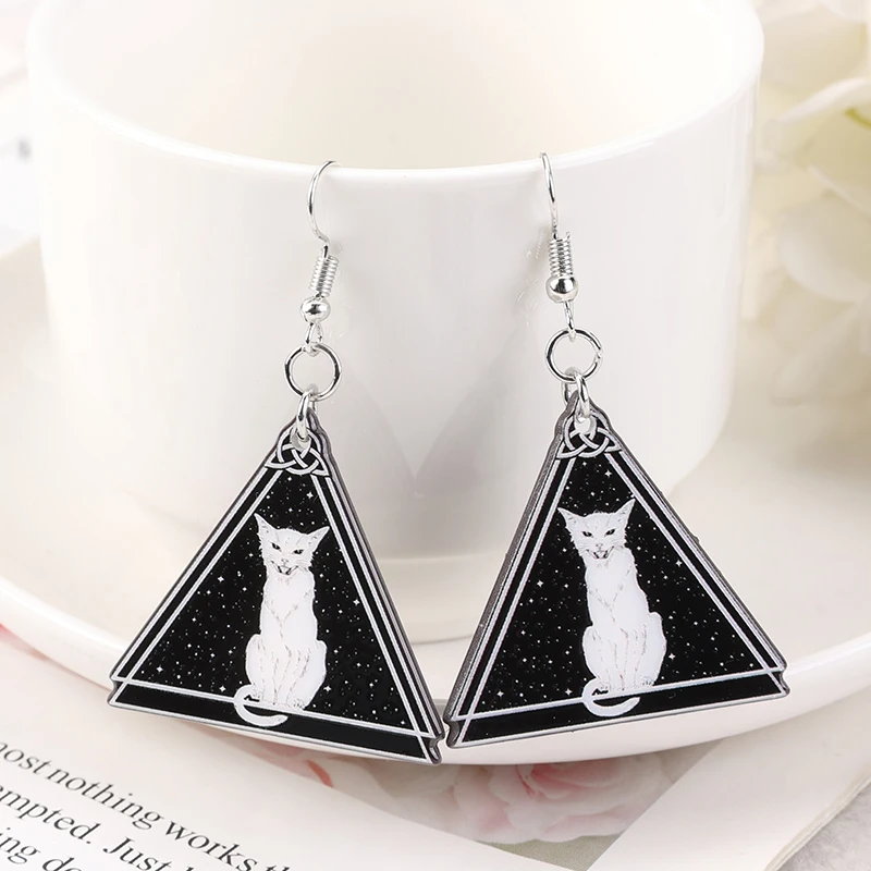 1Pair Fashion Witch Pagan Dangle Earrings Acrylic Hecate Goddess Cat for Women Birthday Gift