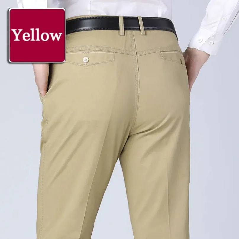 Classic Casual Men Pants Summer Thin Cotton Business Fashion Stretch Solid Black Comfortable Elastic Straigh Trousers KOACUS
