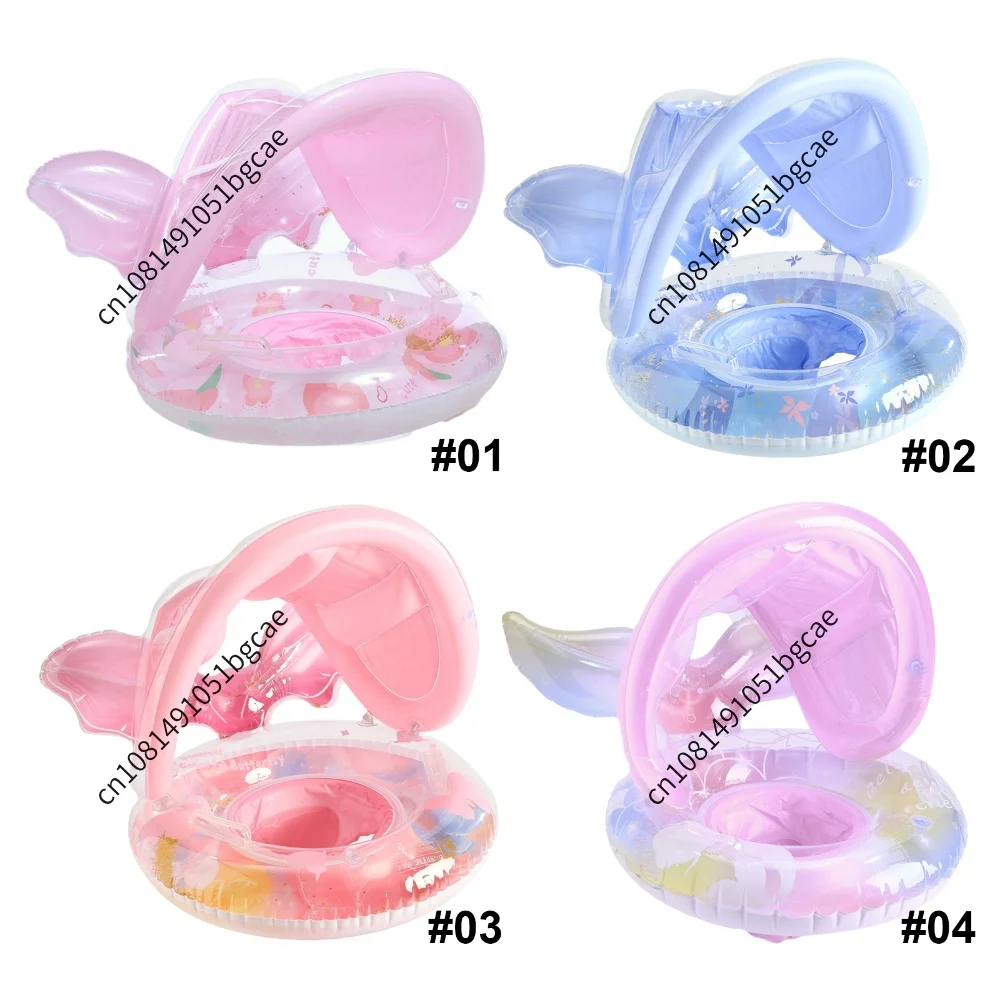 PVC Sequins Flower Baby Float with Removable Canopy Infant Pool Swimming Seat Kids Inflatable Seat Ring For Summer Water Sports