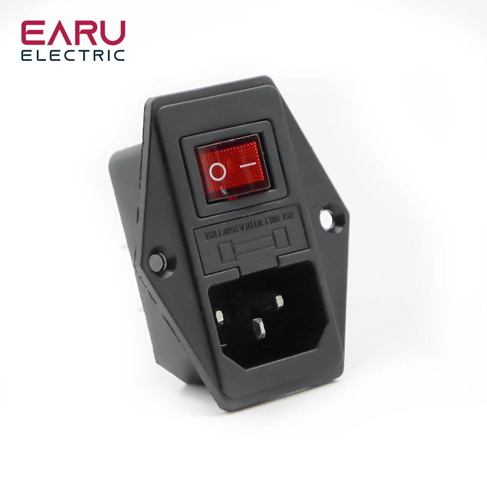 High quality Black Red 10A AC 250V 3 Terminal Power Socket with Fuse Holder Rocker Switch NEW AC Power Cord Inlet Plug Socket