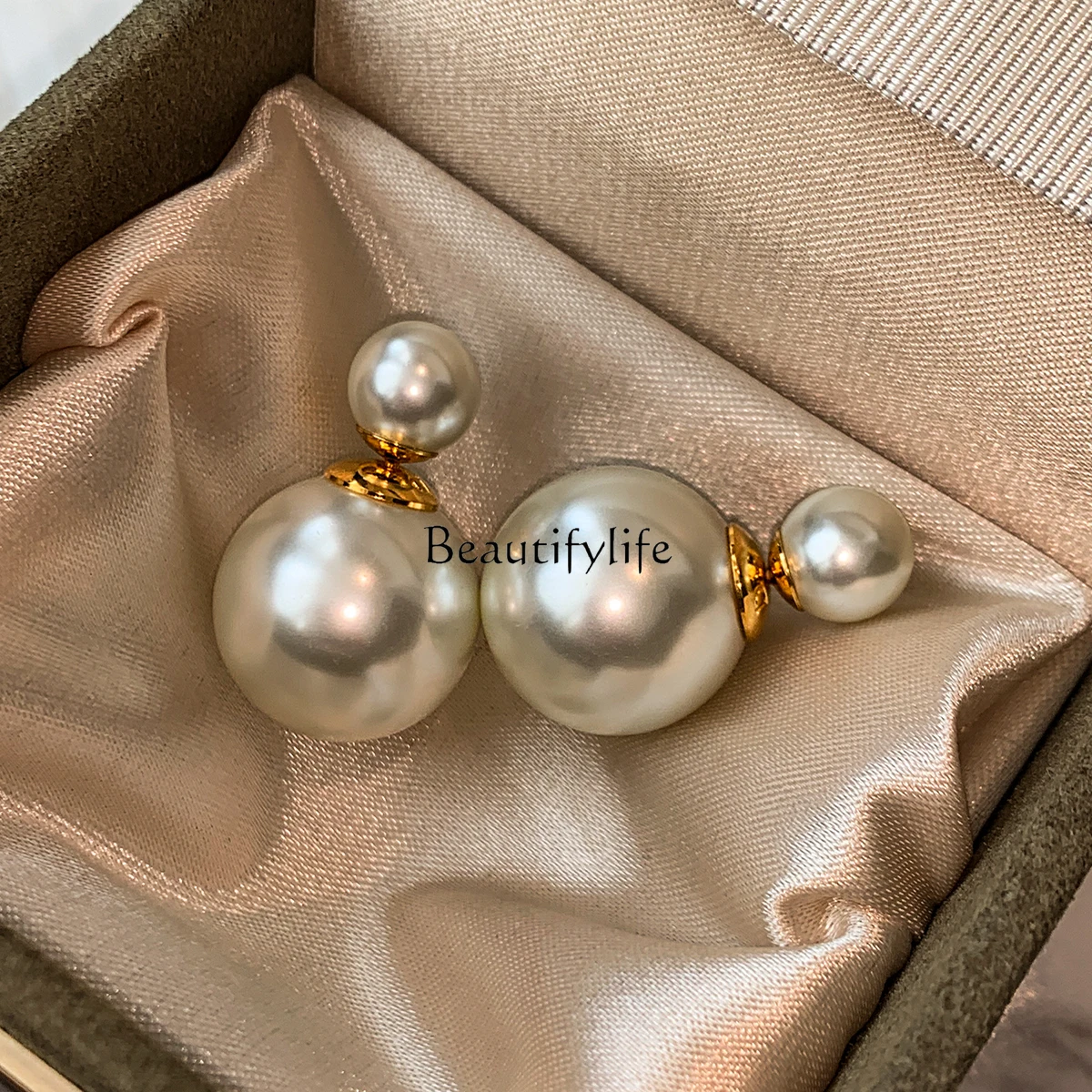 

925 silver classic front and rear two wearing double-sided aurora pearl earrings