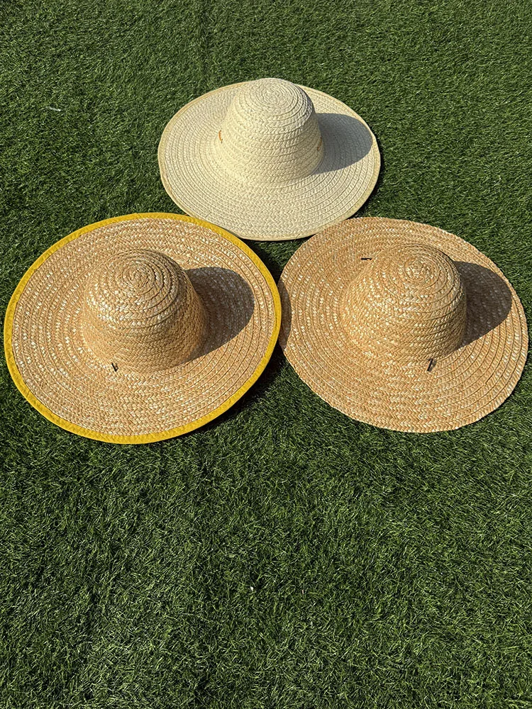 Wide Brim Wheat Straw Sun Hat Uv Protection Customizable Chinese Style Printed For Men Women Kids Outdoor Farming Gardening Beac