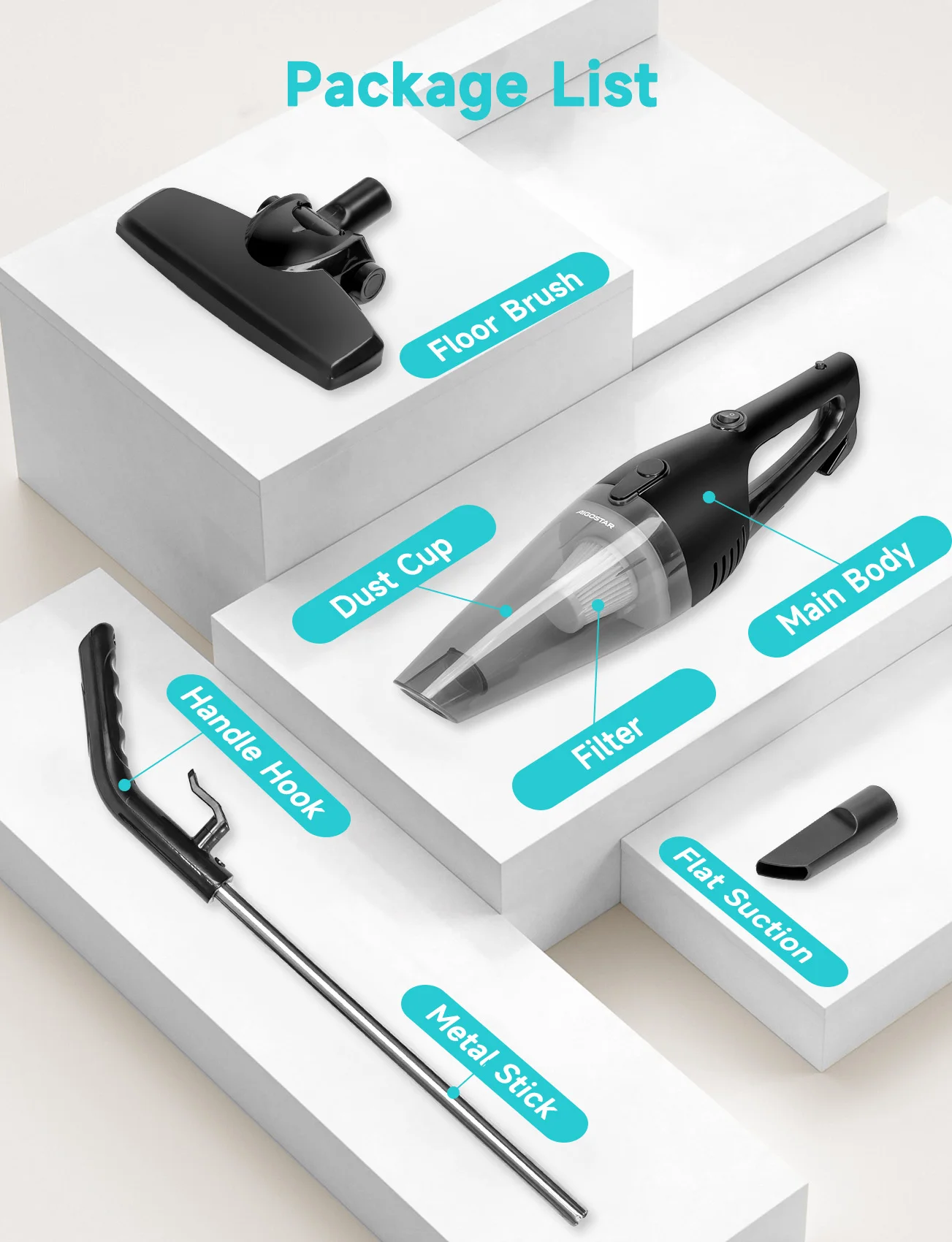 مكنسة كهربائية سلكية 4 في 1 من Aigostar، مكنسة كهربائية بقوة 600 وات، سعة 15 كيلو باسكال، سعة 1.2 لتر، خفيفة الوزن ومثالية للمنزل