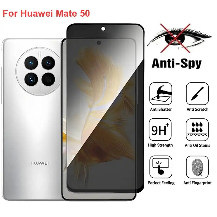 

Mate 50 Anti Spy Privacy Tempered Glass Protector Compatible For Huawei Mate50 Full Cover Screen Phone Film