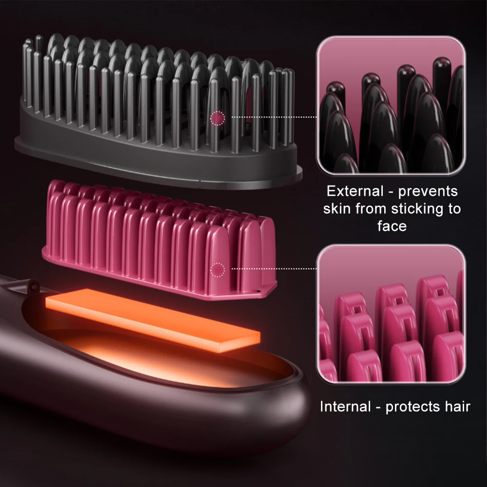 Multifunctional Straight Hair Straightener Comb Wireless Hair Straightener Heating Comb Ion Styling Electric Comb Straightener