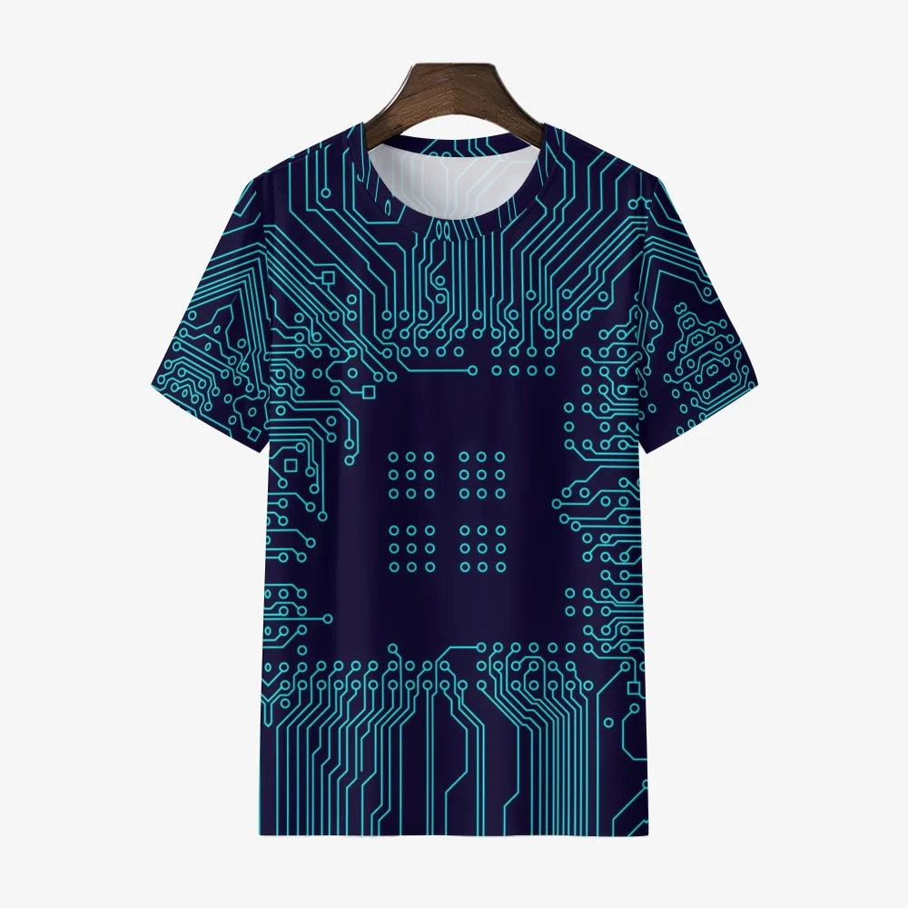 Men's T-Shirt Casual Street Fashion Men's Clothing Oversized T-Shirt Top Circuit Board Electronic Chip Short Sleeve,streetwear