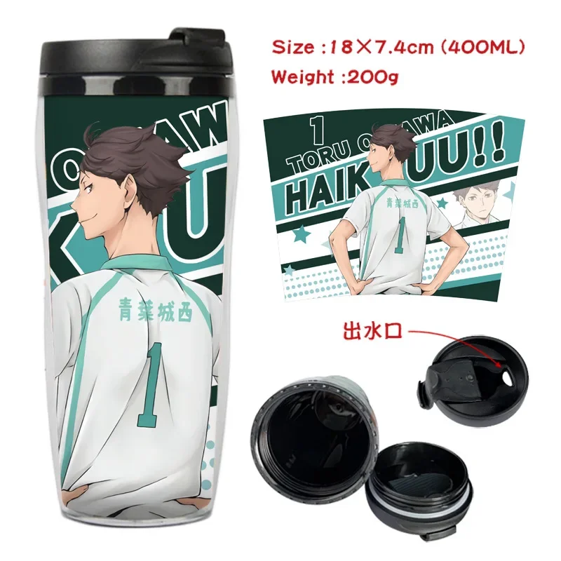 400ml Anime Wasser Tasse Haikyuu!! Shoyo Hinata Kageyama Tobio Daichi Student Cartoon Junge Mädchen Schule isolierte Plastik becher