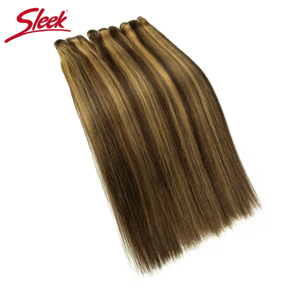 Sleek Peruvian Straight Human Hair Double Drawn Natural Human Hair Weave Bundles Remy Highlight P4/27 P6/613 Human Hair Bundle