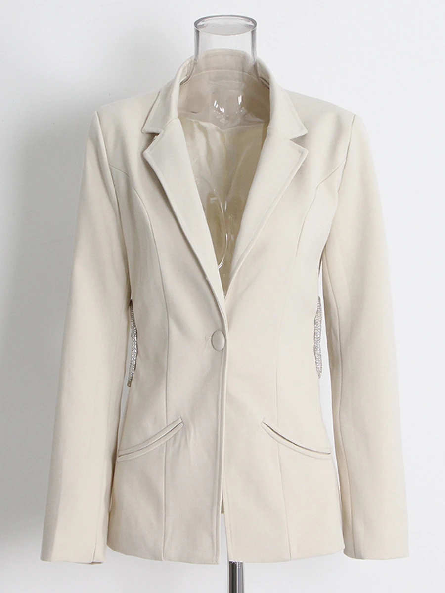 Fashion Slim Waist Black Suit Jacket Women Coats 2023 Spring New Fashion Hollowed-out Slim Fit Long Sleeve White Blazer Coat