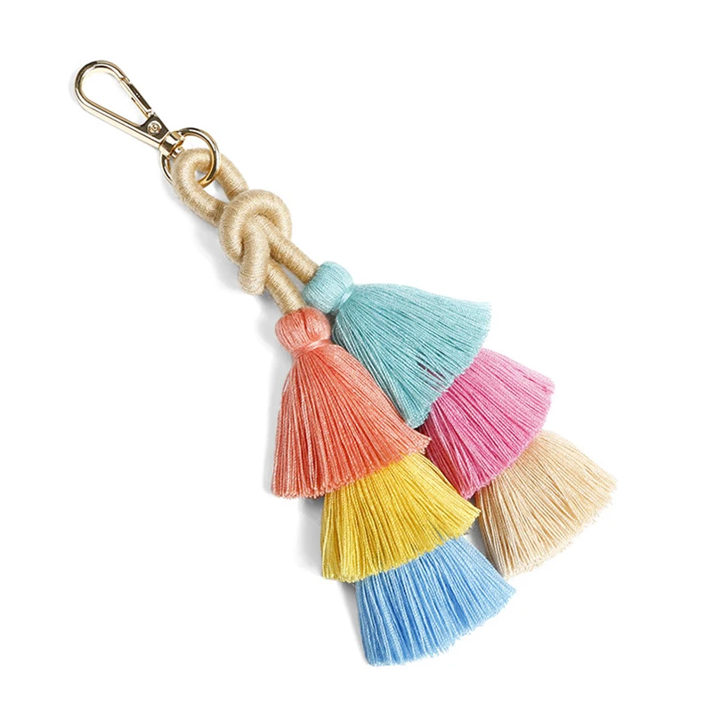 Handmade Braided Winding Tassel Keychain for Women Bag Pendant Car Hangings Colorful Spliced Keyring Christmas Gift Wholesale