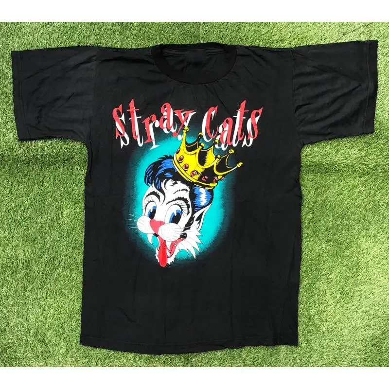 Vintage STRAY CATS Band Blast Off Tour Cotton Black Full Size T Shirt MM144
