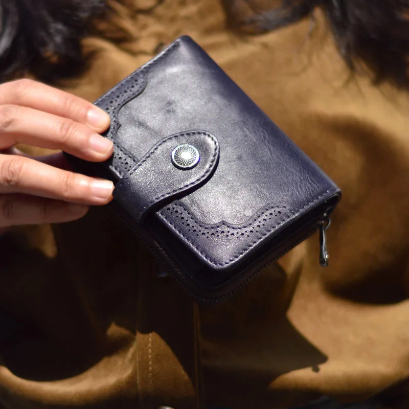 AETOO Vintage first layer cowhide women's handmade money clip Women's leather short purse Women's zipper Japan and South Korea n