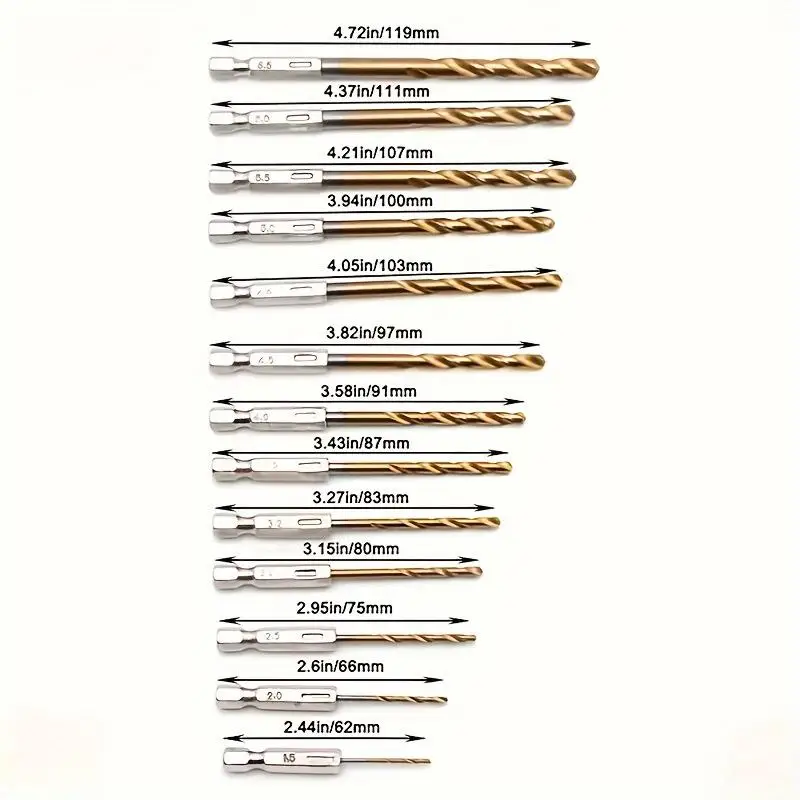 13 Buah Mata Bor Putar Titanium 1.5-6.5Mm Pegangan Heksagonal Bor Listrik Obeng Pengeboran Alat Bor Reaming Baja Kecepatan Tinggi