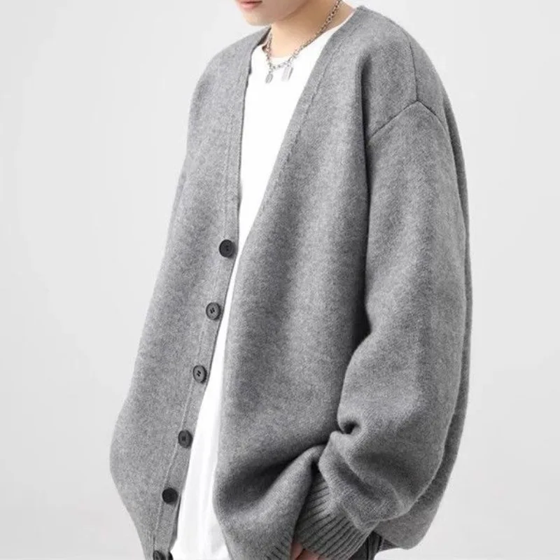 

Solid Color Knitted Cardigan Sweater Men Autumn and Winter Korean Fashion Loose Casual V-neck Buttons Sweatercoat Cardigans