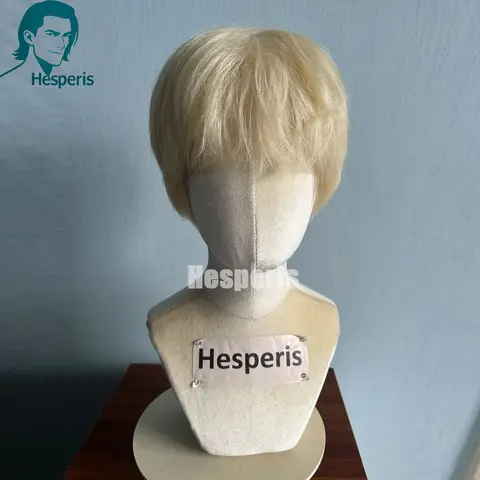 Hesperis Short Pixie Cut Wig for Men 613 Color Remy Transparent Lace Blonde Full Lace Human Hair Pre-Styled Male Wigs With Bangs