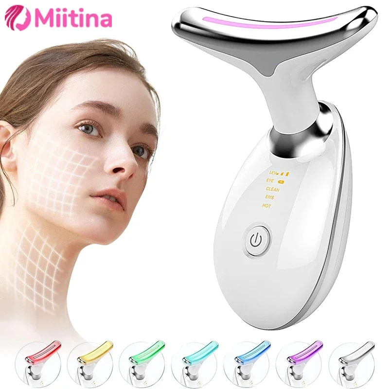

Electric Facial Beauty Device Neck Anti Wrinkle Lifting Tighten Massager LED Photon Facial Therapy Microcurrent Wrinkle Remover