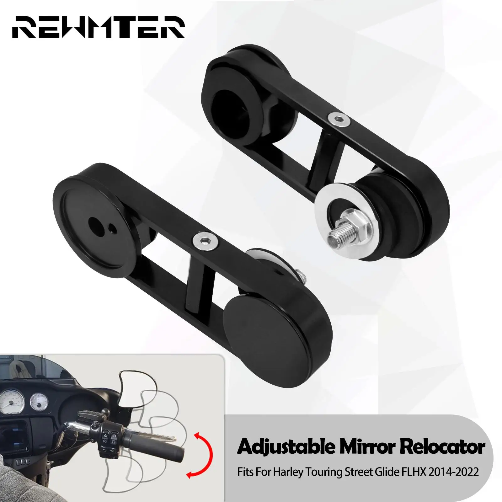 

Motorcycle Adjustable Drop Mirror Relocator Mount Kit Black For Harley Touring Street Glide Special CVO FLHXSE FLHX 2014-2022