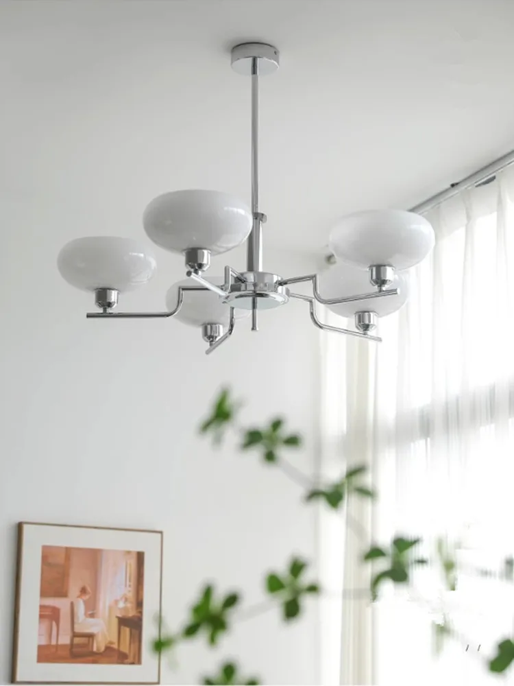 Lámpara Bauhaus francesa de mediados de siglo, lámpara Retro de diseño, luz de cristal blanco lechoso, luces colgantes para dormitorio, sala de