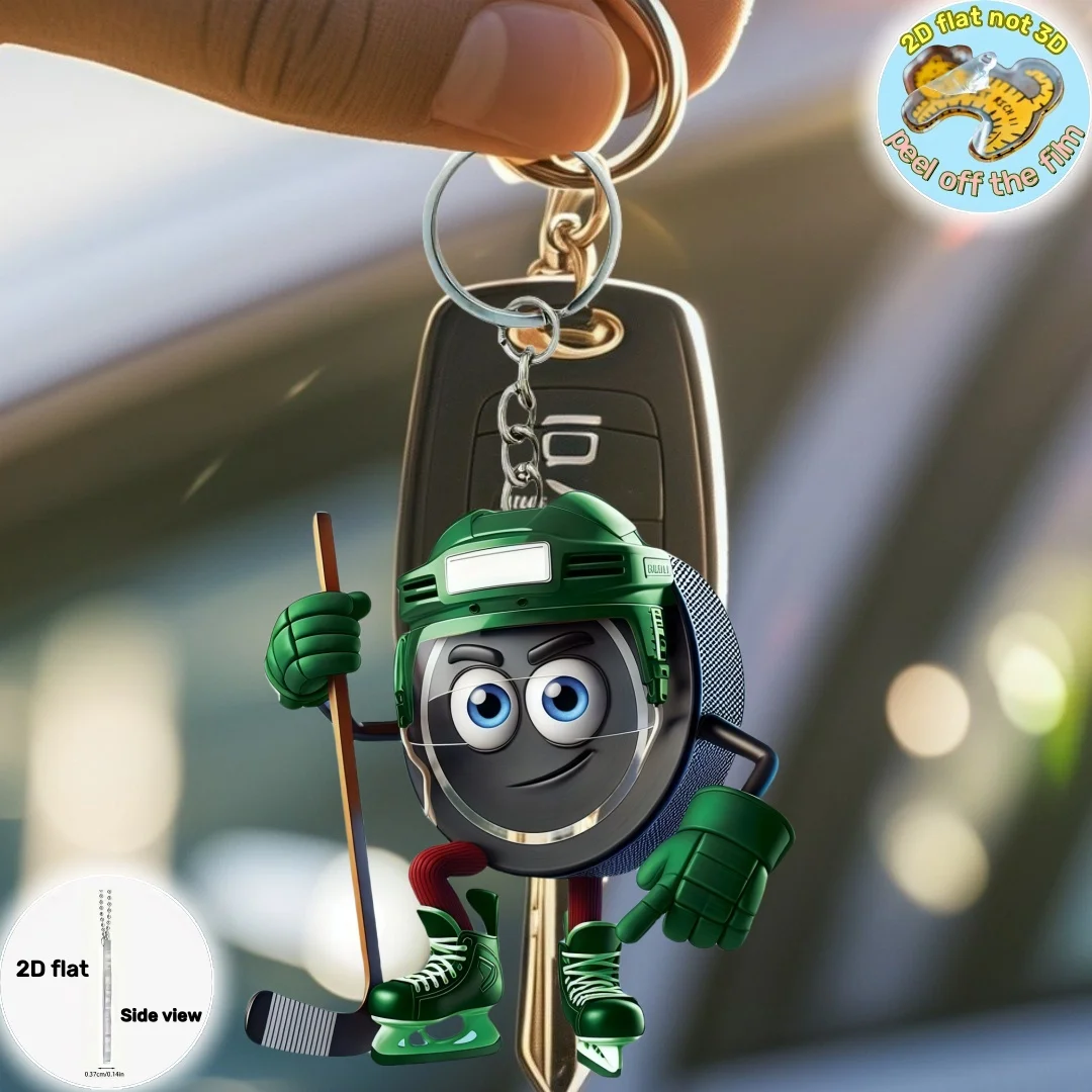 

Cartoon Hockey Player Pendant Keychain,Sports Fans 2D Flat Acrylic Ornament Charms,Hanging Decoration for Car,Bags,Festive,Gift