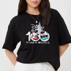 T-shirt Womens Clothing Sales Disney 100th Anniversary Print Anime Mickey Mouse Cartoon Short Sleeve Tops Tee Cotton for Woman