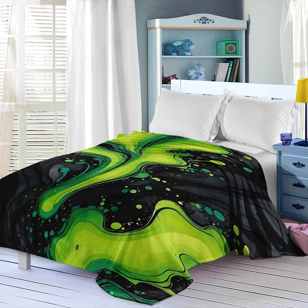 Green Black Fluid Ink Cute Flannel Fleece Throw Blanket Soft Plush Bed Couch Cover Perfect Gift for Women Girls Kids