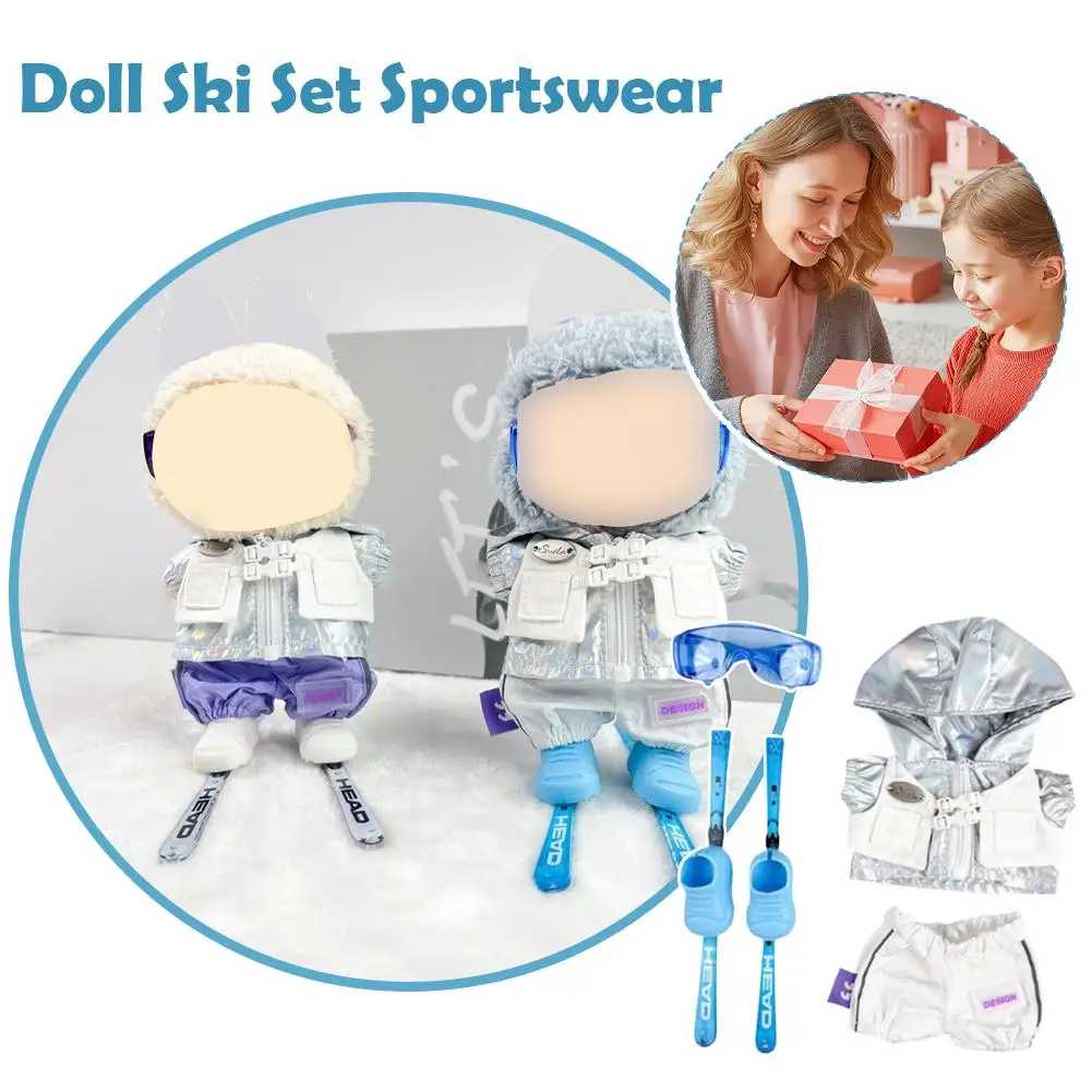 

Doll Ski Suit 4-Piece Set Stylish Hooded Jacket Athletic Shorts Realistic Mini Skis Cool Ski Goggles Dolls Clothing Accessories