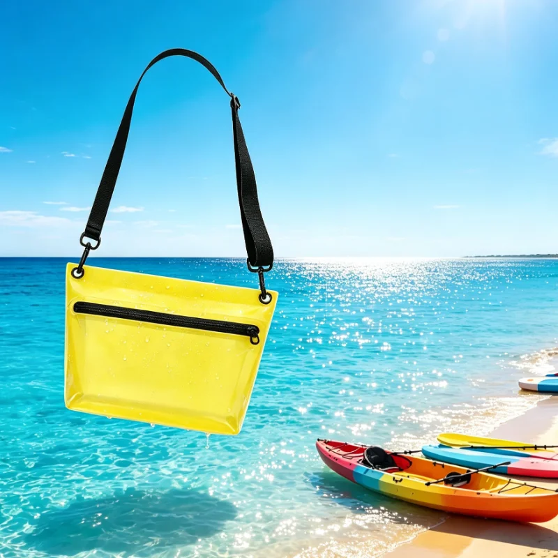 Waterproof PVC Shoulder Bag Sealed Zipper Dry Pouch Portable Crossbody Handbag for Beach Swimming Boating Camping Daily Travel