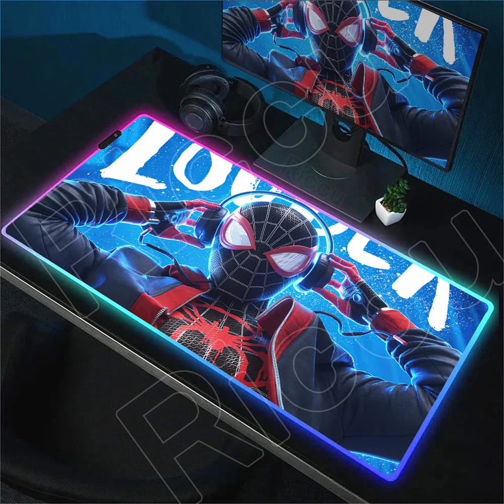 

RGB Mouse Pad Marvel Spider-Man Anime Keyboard Pad XXL Gamer Cabinet LED Luminescence Desk Mats PC Gaming Accessories Rubber Rug