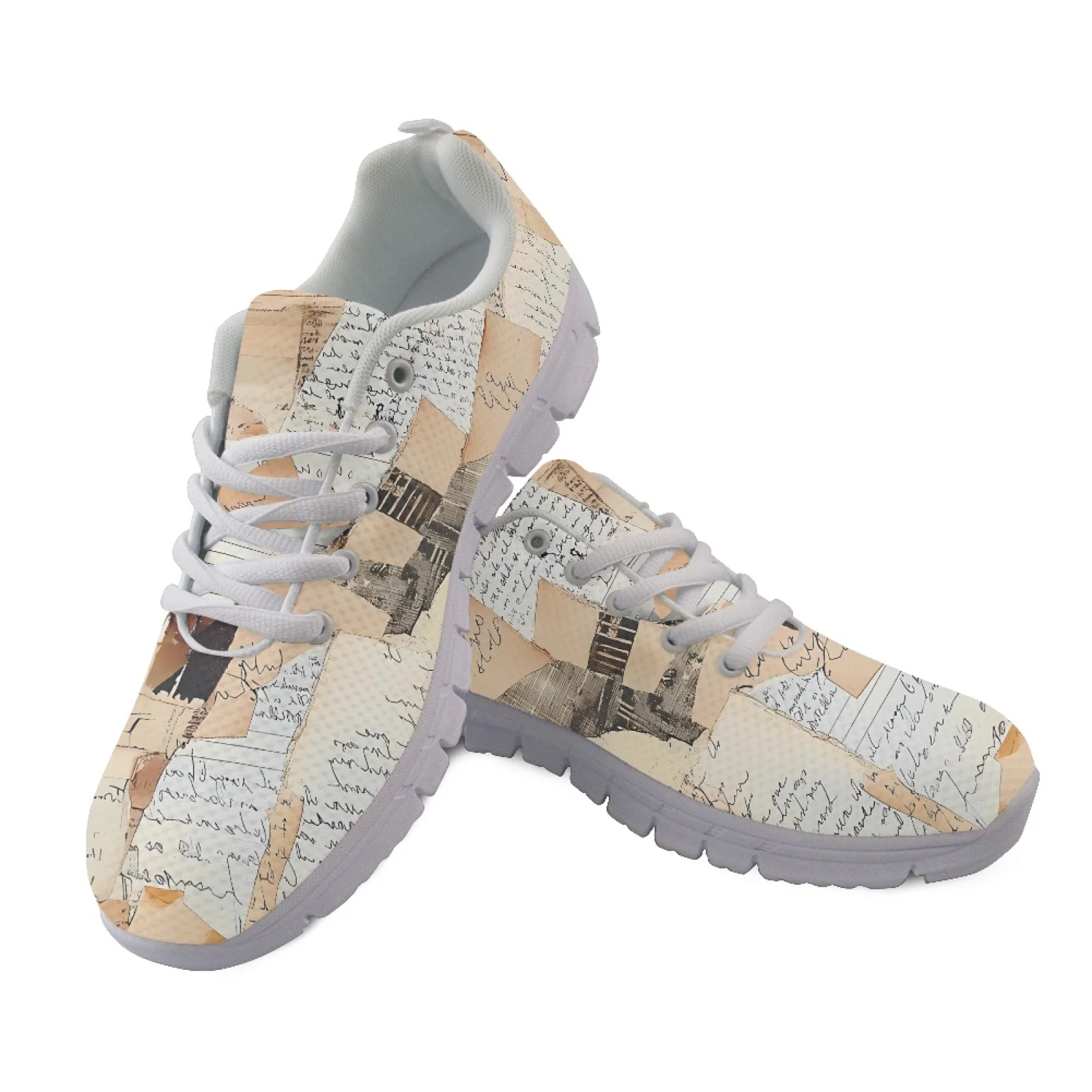 Coloranimal Vintage Paper Collage New Trend Casual Travel Shoes for Women Mesh & EVA Sole Tennis Shoes Sports Tennis Shoes