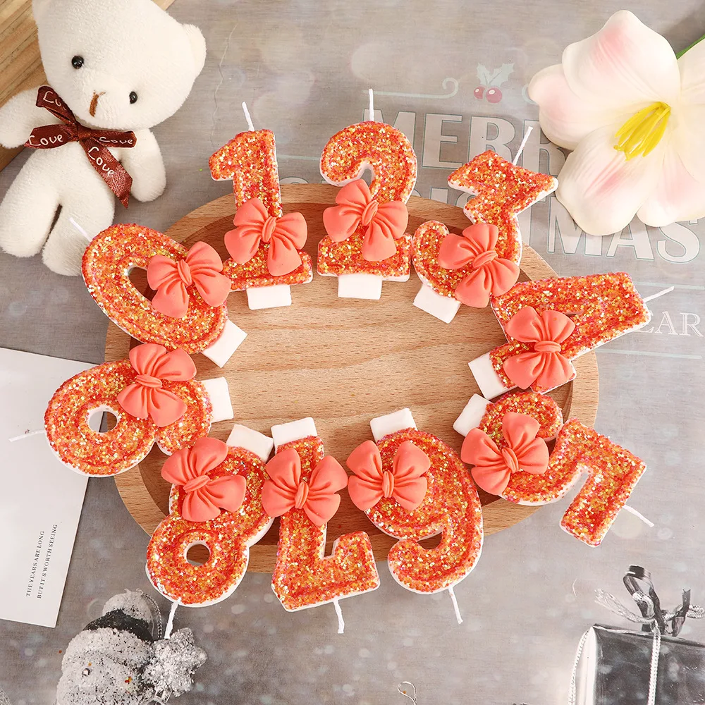 Orange Bow-Shaped Number Birthday Candles, Orange-Red Candles, Party Gifts, Birthday and Anniversary Candles