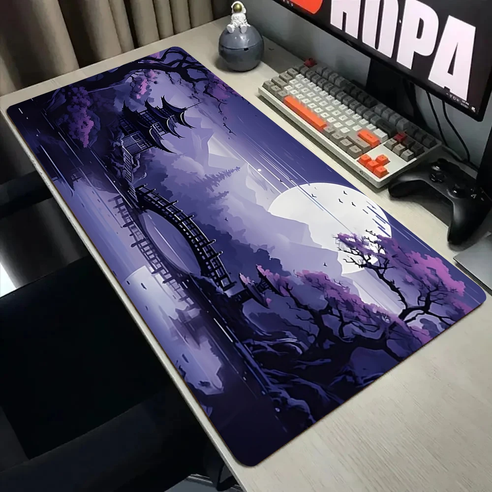 

Pagodas Cherry Blossoms, большой коврик для мыши с фантастическим пейзажем, настольный коврик, нескользящий прочный коврик для мыши с прошитыми краями, игровые коврики mauspad