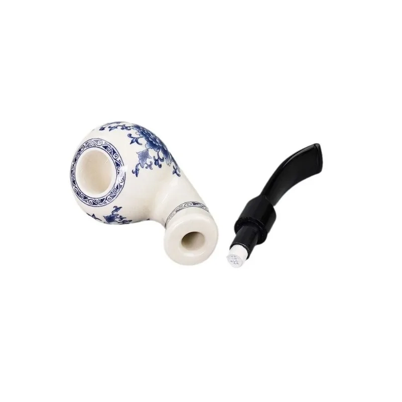 

Ceramic pipe feeding bucket rack 9MM filter mouthpiece curved blue and white porcelain pipe