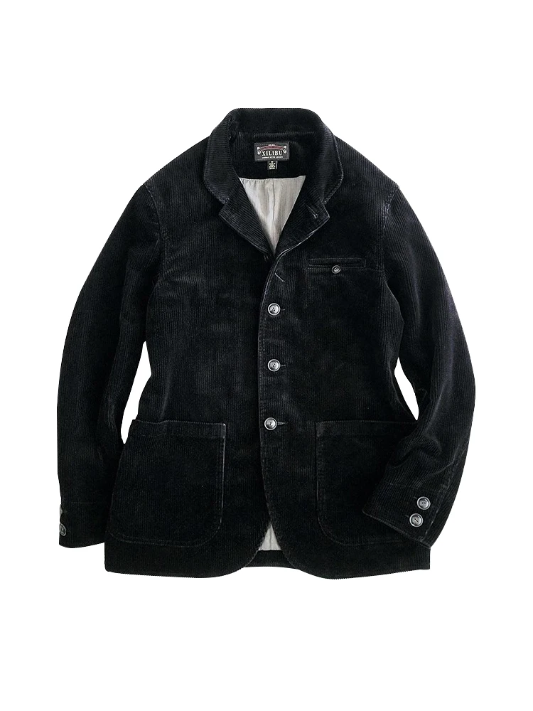 

Amekaji Wear Clothes Men Cotton Black Corduroy Stand Collar Suit Vintage Overalls Jacket Good Quality