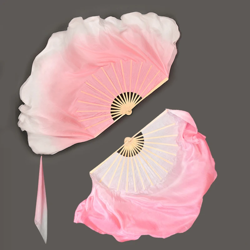 Chinese Classical Dance Fan Silk Gradient Double-Sided Pink Big Folding Fan Dance Performance Practice Fan 10cm-50cm Extended