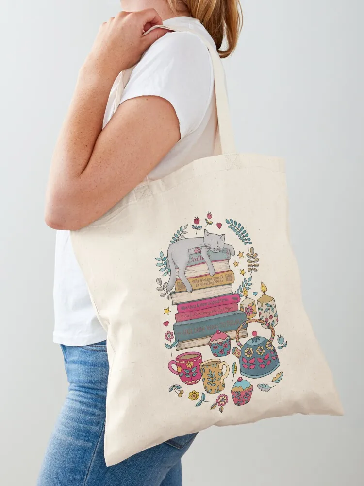 How to Hygge Like a Cat Tote Bag tote bag women foldable reusable bag canvas shopping women