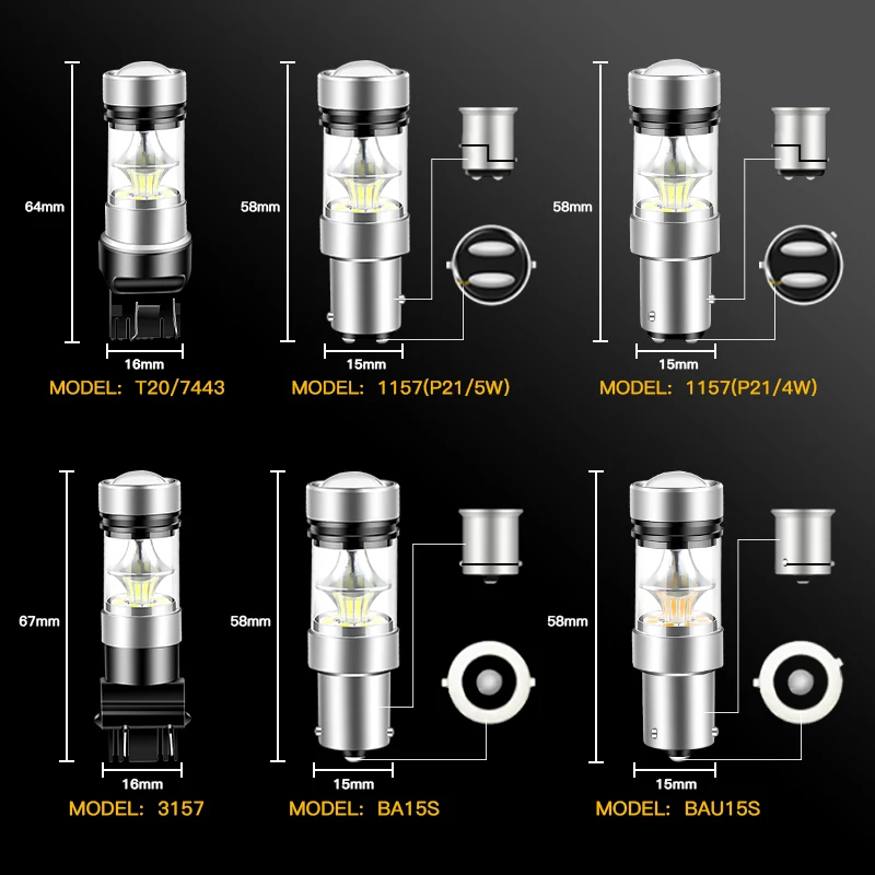 2 Pieces 100W 1157 BAY15D brake-Backup Tail Stop bulbs 1156 ba15s P21W 7506 T20 7440 7443 car turn signal reverse day Light moto