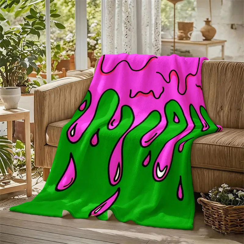 Pink Green Drips Flannel Blanket Warm Soft Halloween Christmas Decorative Couch Warm Cozy All-Season Gift