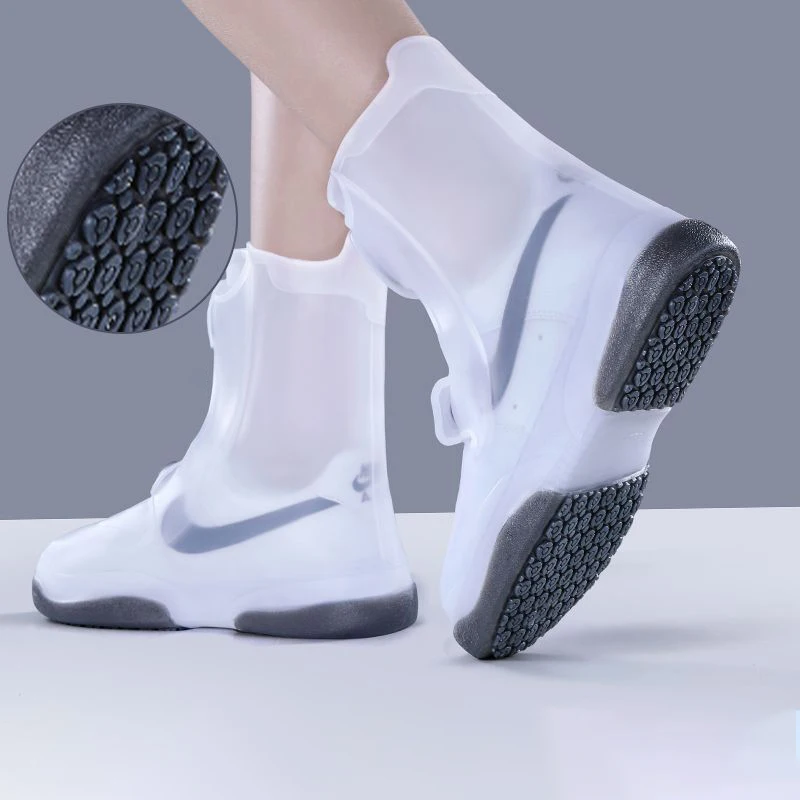 High elasticity tpe waterproof shoes covers women men shoe waterproof cover double bottom double button protector de zapatillas