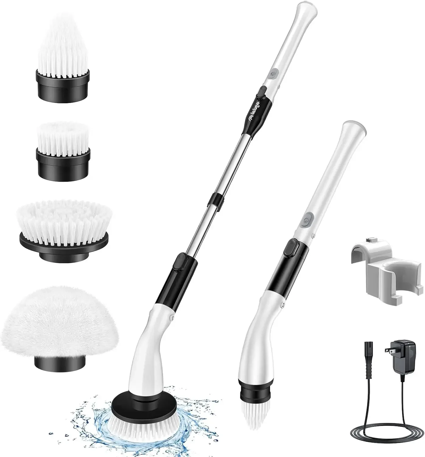 

Electric Cordless Spin Scrubber w/ 4 Replaceable Brush Heads & Adjustable Extension Handle, Power Cleaning Brush