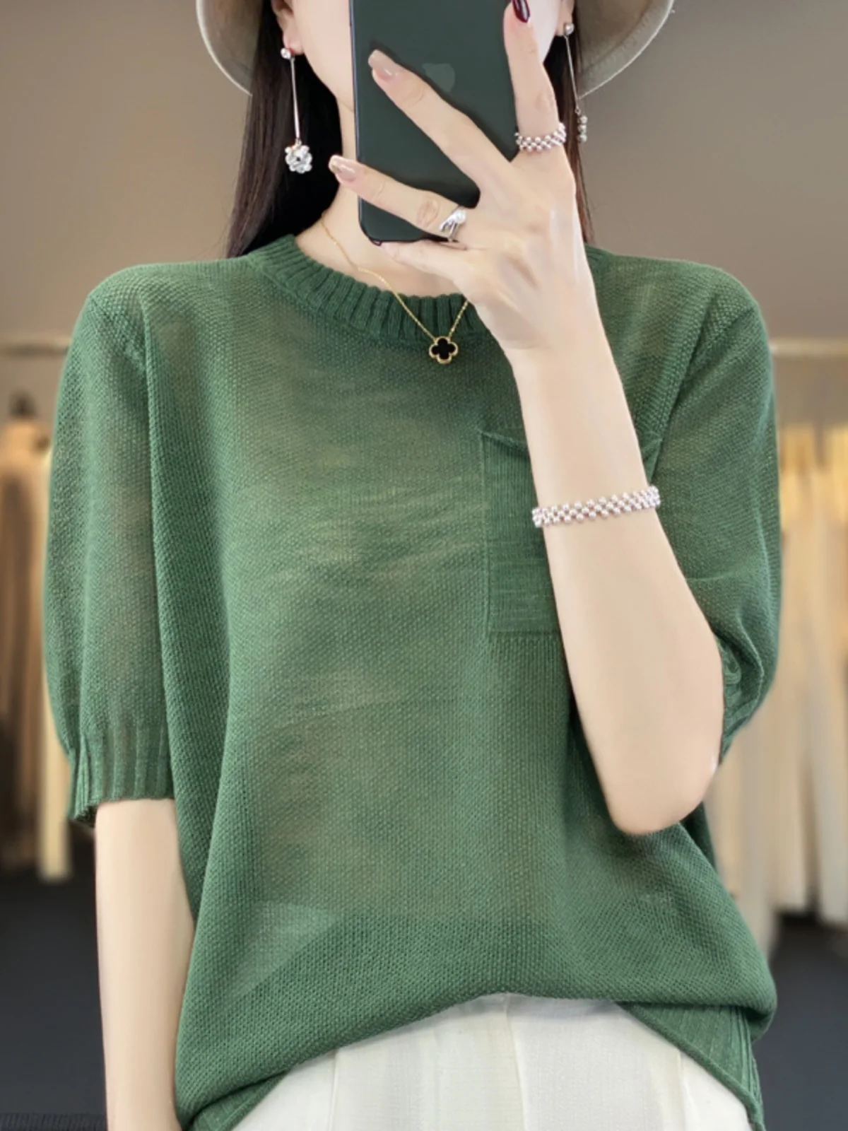 

Женский вязаный топ Slim Fit круглого цвета Ne ket, свободная футболка ort Sve, летняя дышащая универсальная футболка f Sve Commute Sle