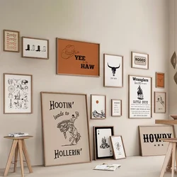Western Cowboy Nursery Decorative Painting Wild West Horseback Riding Line Alphabet Poster Vintage Bedroom Decorative Wall Art