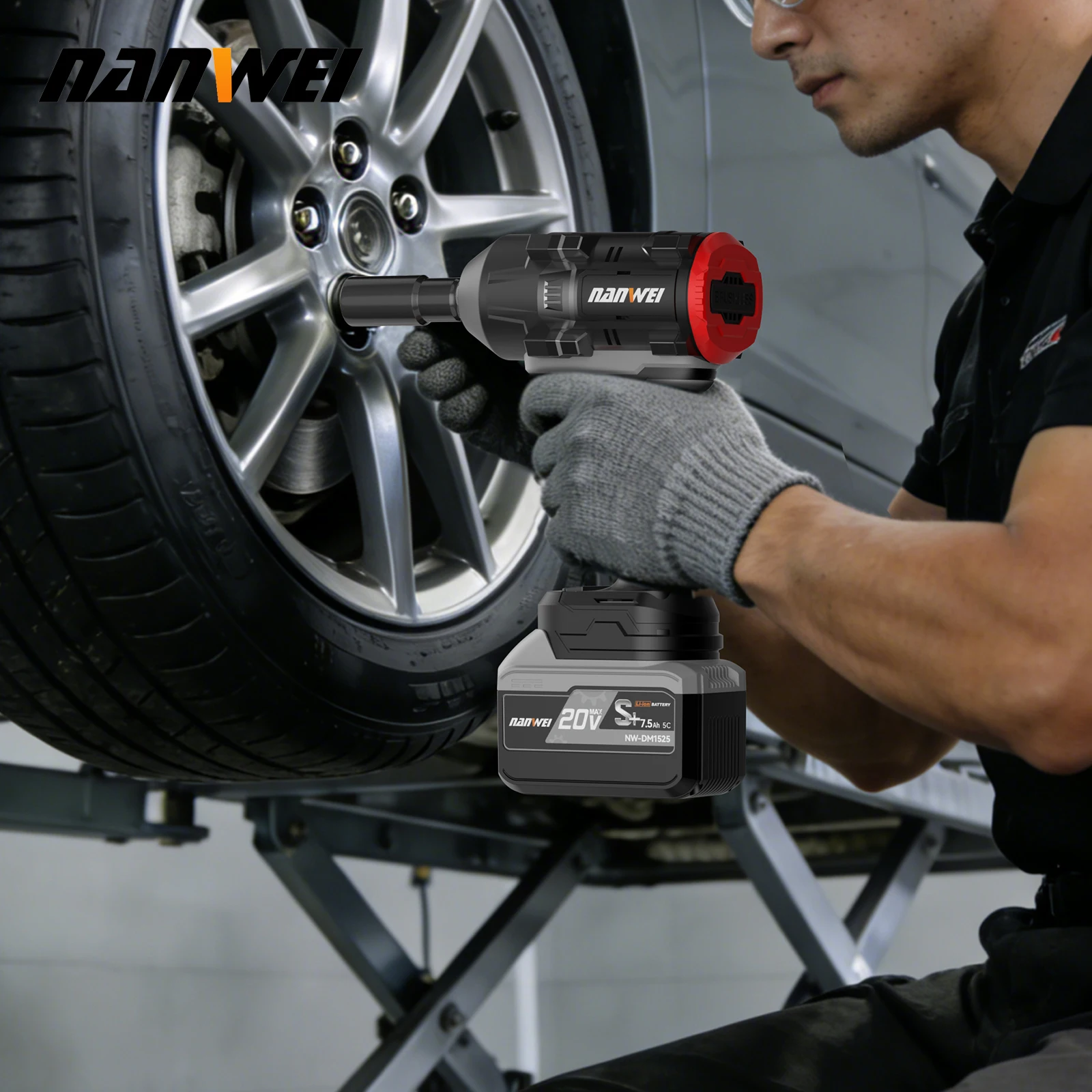 NANWEI Cordless Electric Wrenches Brushless Auto Repair Electric Wrenches 800N Super Torque for removing car tyres