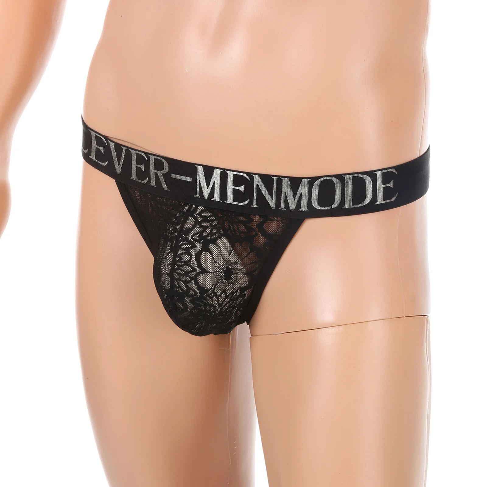 CLEVER-MENMODE Men Sexy Briefs Lace Penis Pouch Underwear Mini Panties High-cut See-Through Underpants Lingerie Wide Waist Band