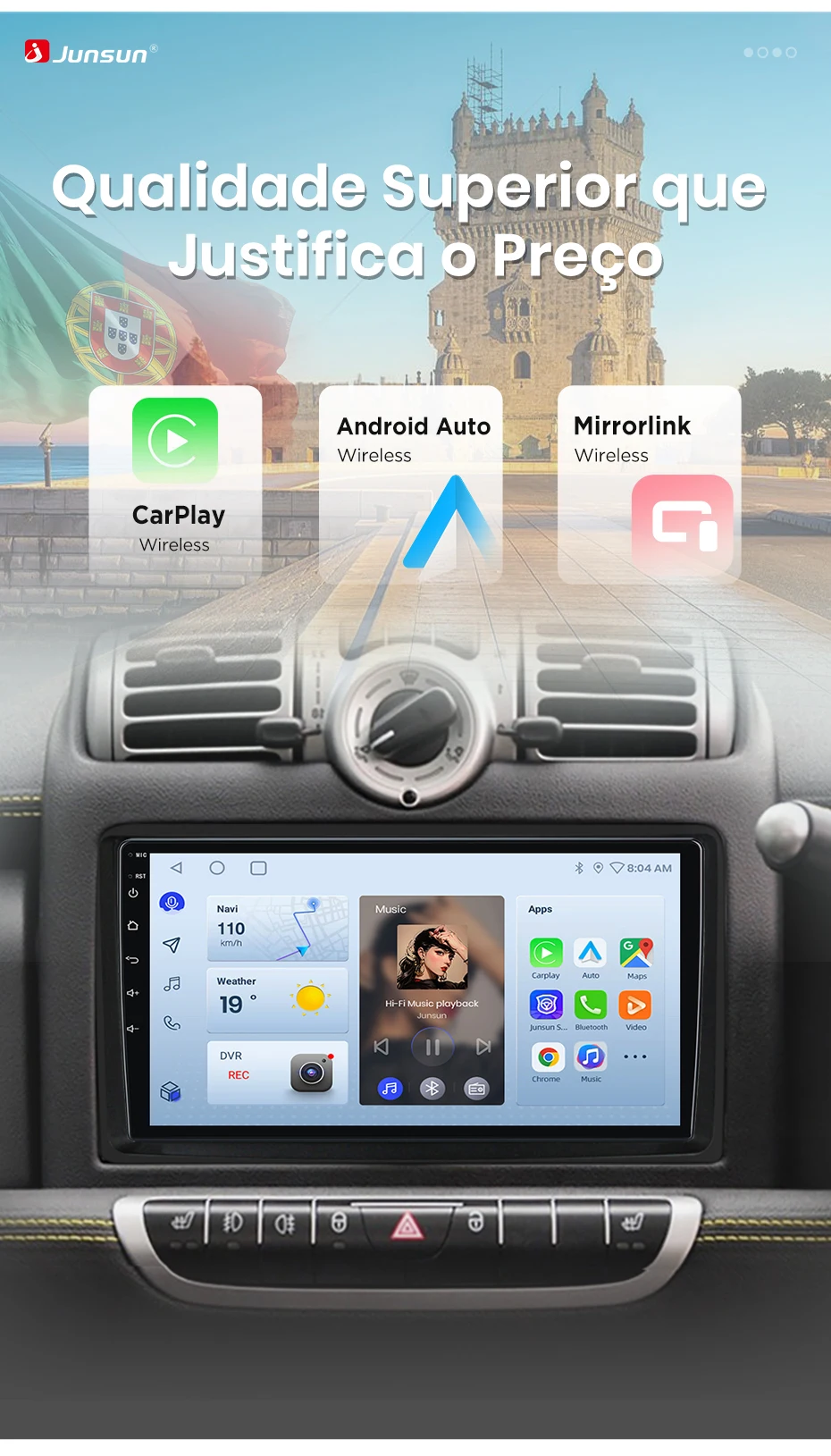 Junsun Wireless CarPlay Android Auto Radio für Smart Fortwo 451 2005 - 2015 8-Kern Intelligente Systeme RDS DSP 2din Autoradio – Detail 5